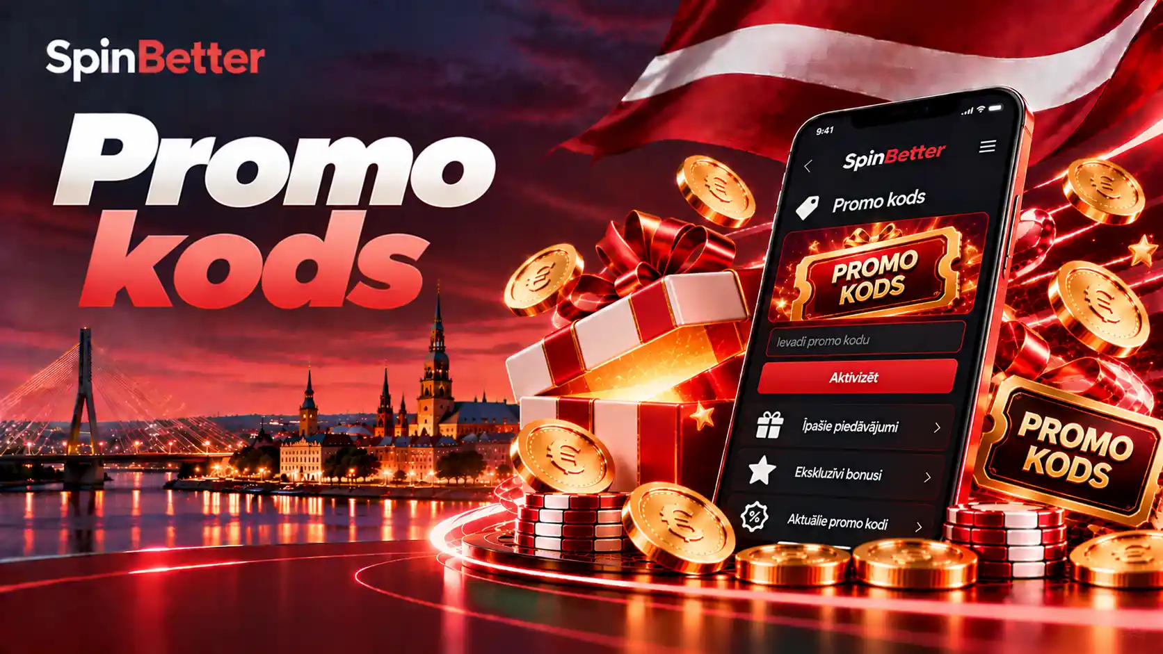 SpinBetter promo kods: ievades lauks un poga Aktivizēt telefona ekrānā